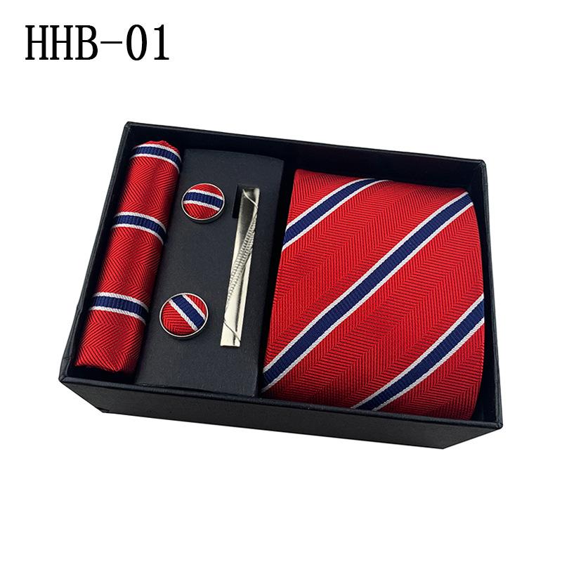 Men'S Business Tie Square Scarf Gift Box Striped Plain Suit Shirt Tie Black Gift Box Set