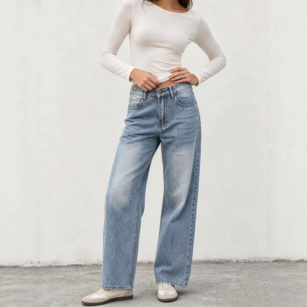 European and American fashion small thinking design sense basic versatile loose straight women's jeans