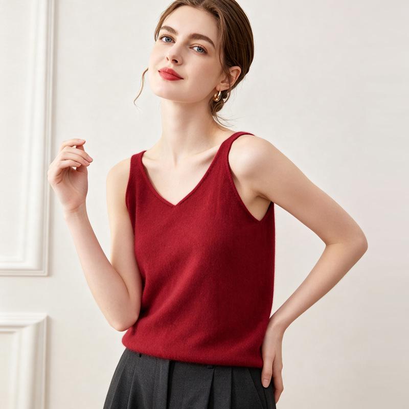 Lekasha Women's Pure Cashmere V-Neck Sleeveless Camisole