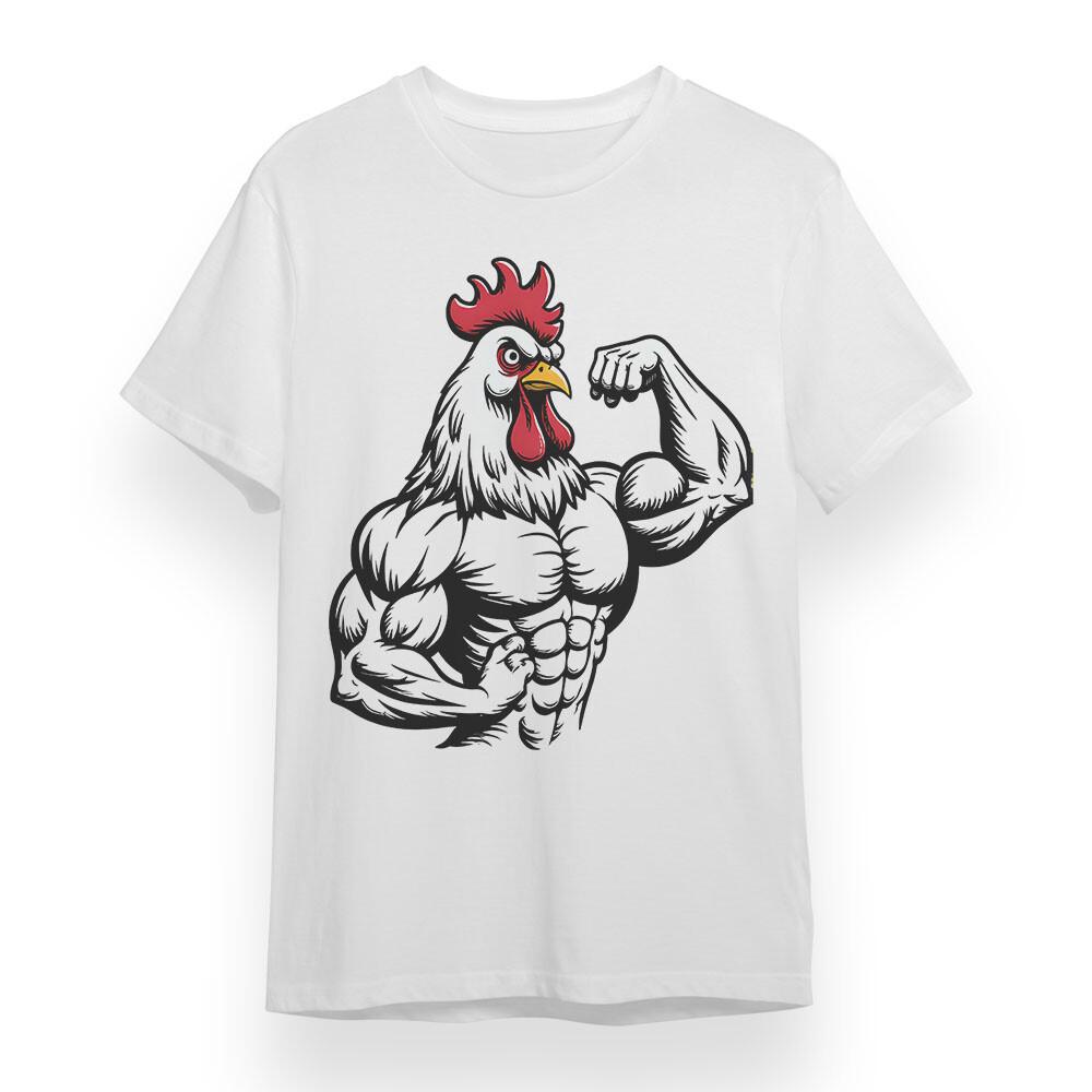 

Men s Oversize T-shirt With Muscular Rooster Graphic Unisex 100% Cotton Tee USA M