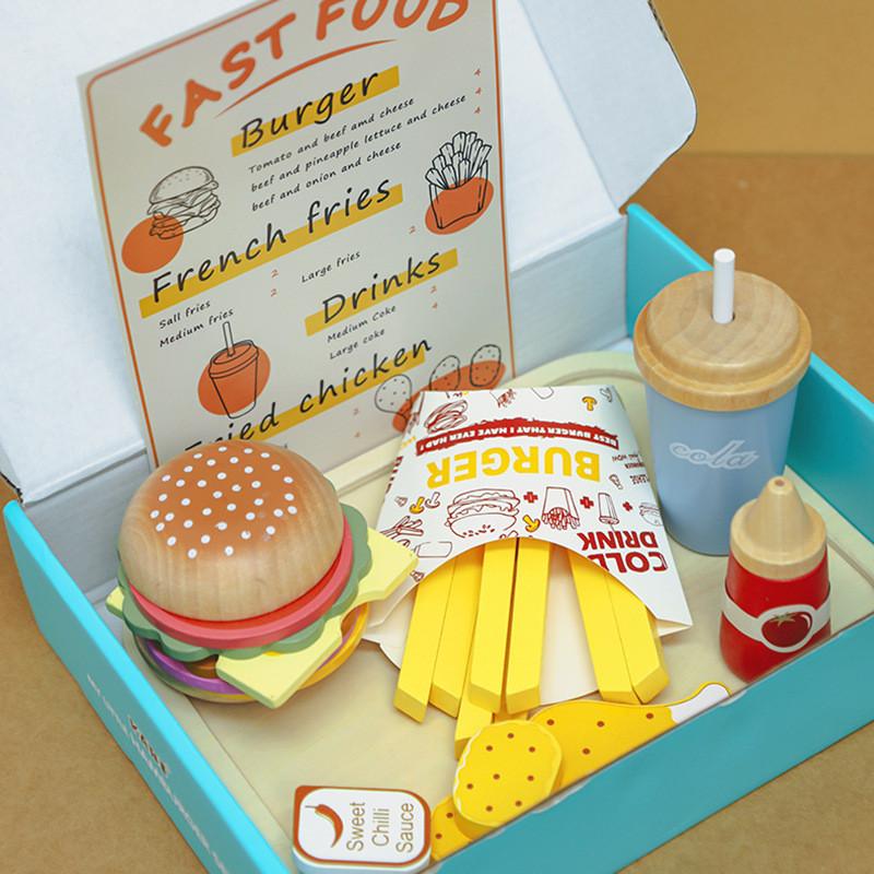 Wooden Play Kitchen Food Set With Realistic Hamburger And Fries For Kids Imaginative Play KabiHamburger Set