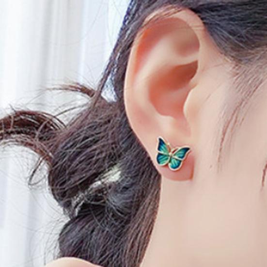 

1 пара серег-гвоздиков с зелеными бабочками и покрытием, ювелирные изделия в корейском стиле, серьги-гвоздики с капающим маслом