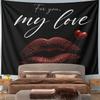 For You My Love Lips Heart Tapestry Wall Hanging Romantic Red Love Decor for Bedroom Living Room Anniversary Gift