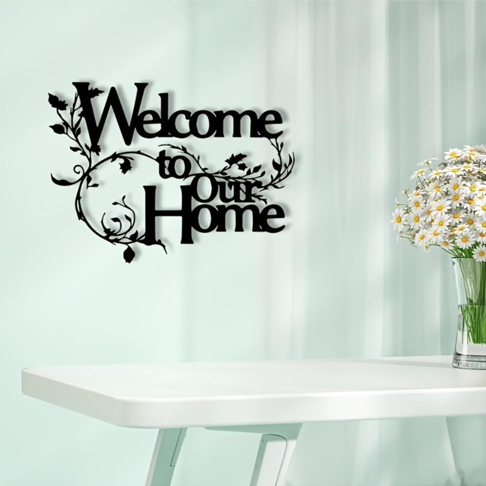Wrought Iron Metal Wall Art Decor, Farmhouse Hanging Sign for Living Room Office, Welcoming Home Letter Design