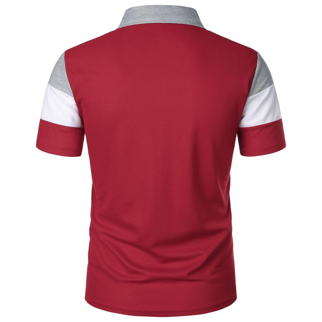 Men's Fashionable Short-Sleeved Lapel Shirt with Chest Stripes