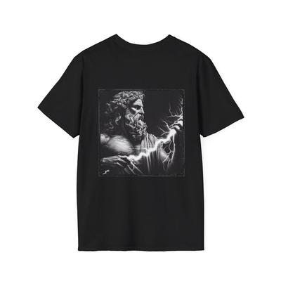 Greek Zeus Graphic T-Shirt - Unisex Softstyle Shirt for Mythology Fans, Casual Wear, Birthday Gift, Science Fiction, Aesthetic Apparel