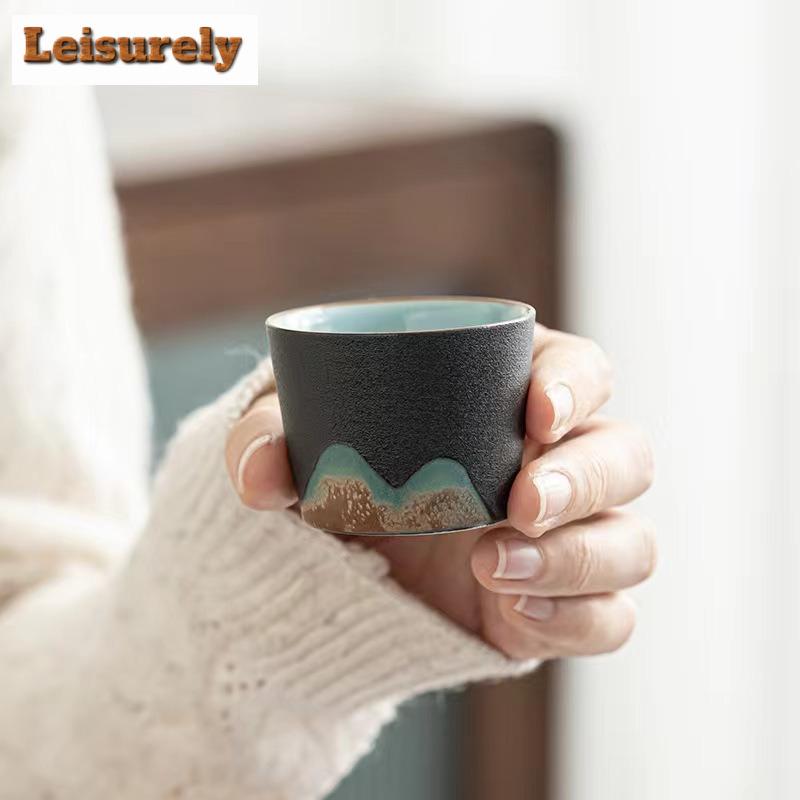 Grobe Keramik Fernes Bergtee-Set Kit Boutique 1 Kanne 2 Tassen Teezubereiter Tragbar Reise Camping Handtasche Teeset Dekoration