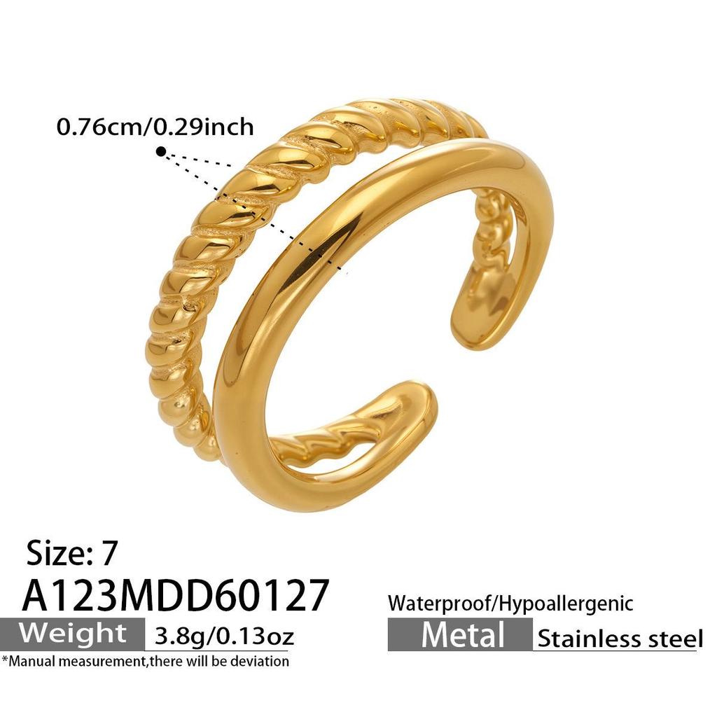 18K Gold Plated Cable Knit Double Layer Open Ring – European & American Fashion