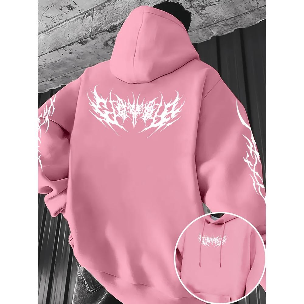 Men's Autumn Winter Fashion Printed Hoodie with Kangaroo Pocket, Drawstring Design, Color Blocked Hoodie