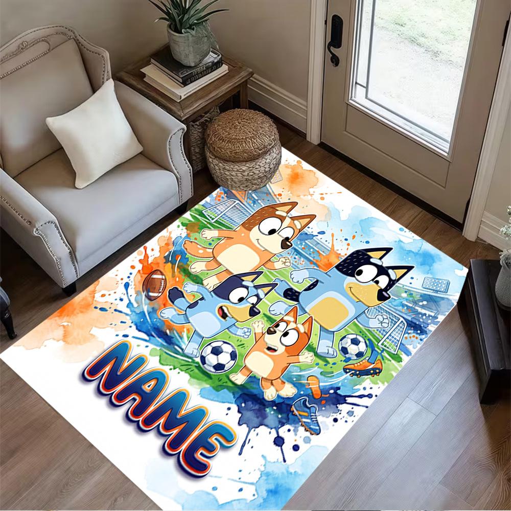 Bluey's Soccer Fun Personalized Text Carpet Perfect for Bedrooms Playrooms Living Rooms Outdoor Anti-slip Rug Office home decor