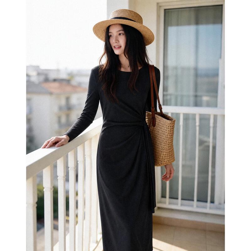 Demana Women's Tie-Waist H-Line Long-Sleeve Knit Dress