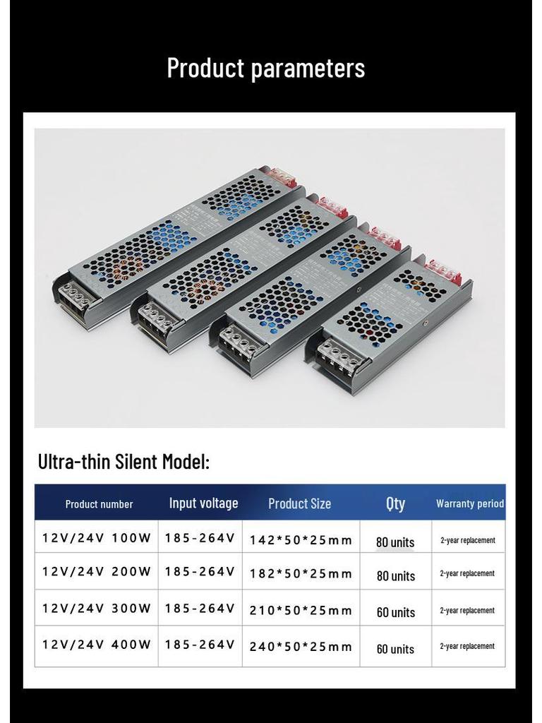 Ultra-thin Silent Indoor 220V To 24V LED Driver Transformer for Light Box, 60/400W, 12V Output