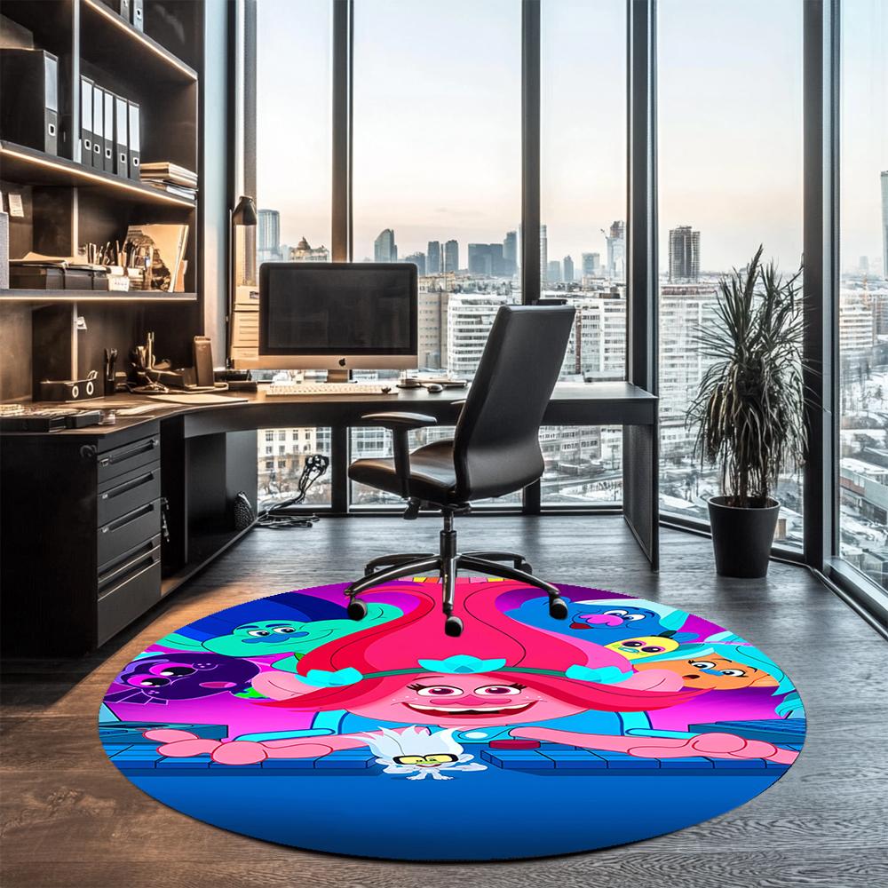 Trolls Printed Round Rug Carpet Chair Rug Area Rug Entryway Doormats,for Office Chair Living Room Bedroom Kitchen Room.