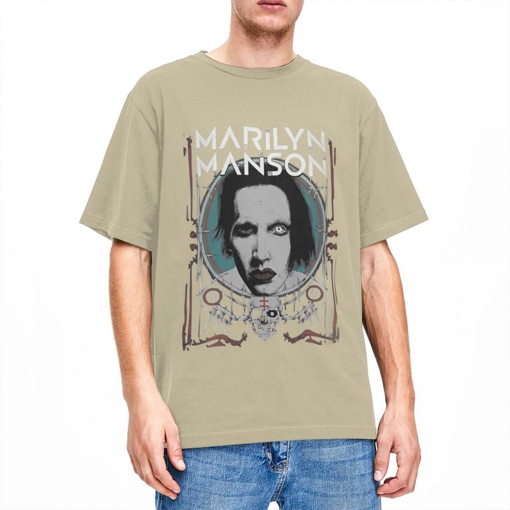 Vintage Marilyn Manson TShirts Men Women Crew Neck Cotton T Shirt Gothic Rock Music Short Sleeve Tees 6XL Clothing