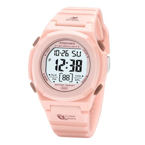 

PINDOWS Women s Digital Sport Watch 50 Meters Waterproof Watch with LED Backlight, Calendar, Alarm