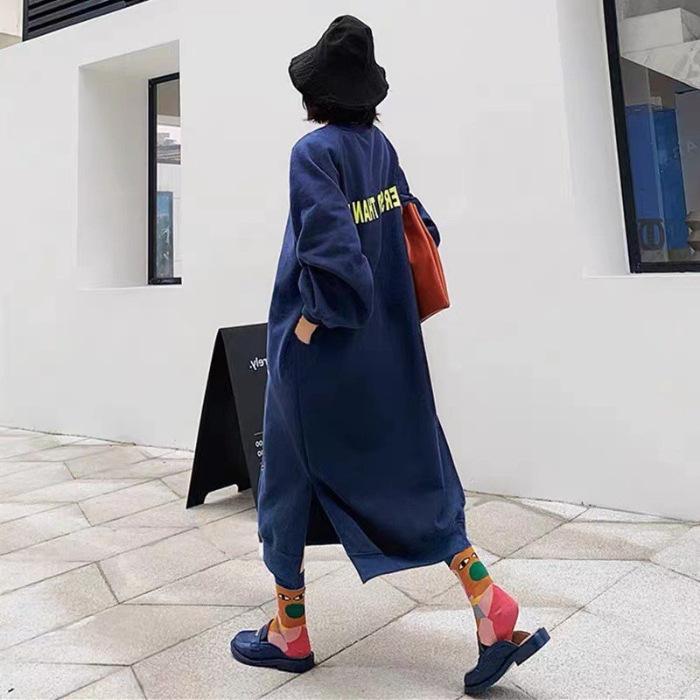 

YYFS Женская мода Осень Зима Длинный рукав Круглый вырез Свободная талия Повседневные платья Size: One Size синий