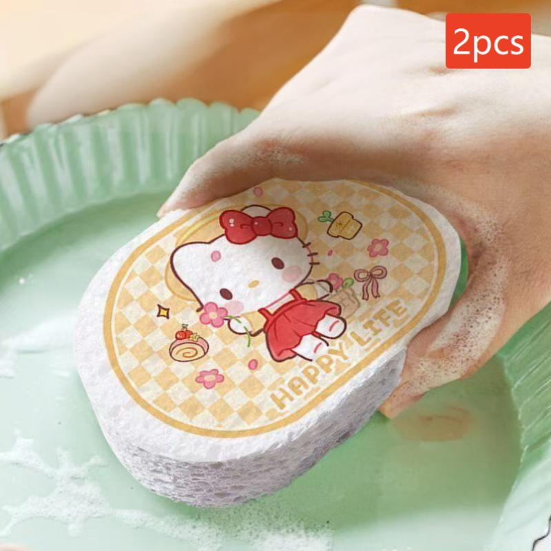 Hello Kitty Kitchen Dishcloth Cute Cat Kitchen Cleaning Dishwashing Sponge Cartoon Durable Household Cleaning Tool