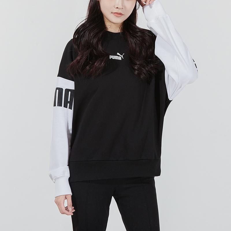 Puma Power Color Blocking Crew Logo Sweatshirt Women Tops Black 535187-01