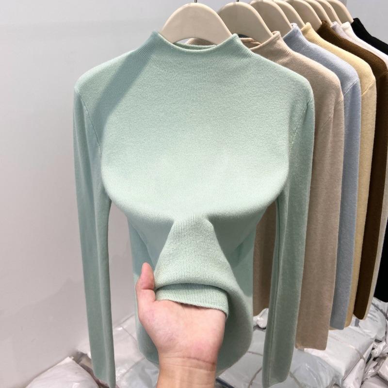 Spring semi-turtleneck inner top women's soft waxy lazy style bottoming shirt soft waxy temperament versatile knitted sweater