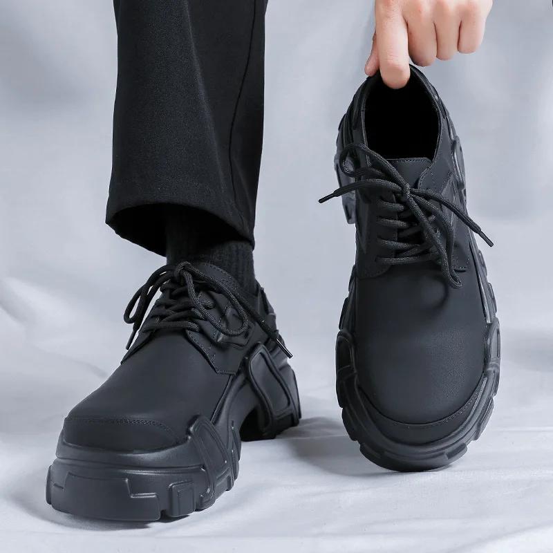 Neue Herren Pendler Big Head Casual Leder High Sense Britischer Stil Erhöhend Runde Zehen Derby Schuhe