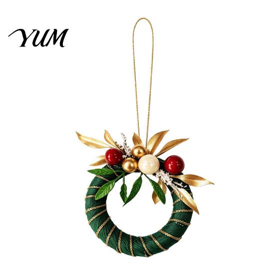 Seasonal Tree Decor Mini Christmas Wreath Ornament, Miniature Artificial with Bow, Bow Pinecone, Xmas Hanging for Holiday Party