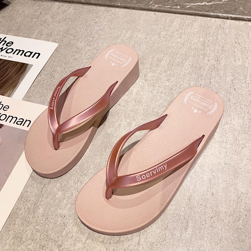 

Женские стильные шлепанцы на танкетке: Однотонная, модная пляжная одежда в гонконгском стиле 40 розовый