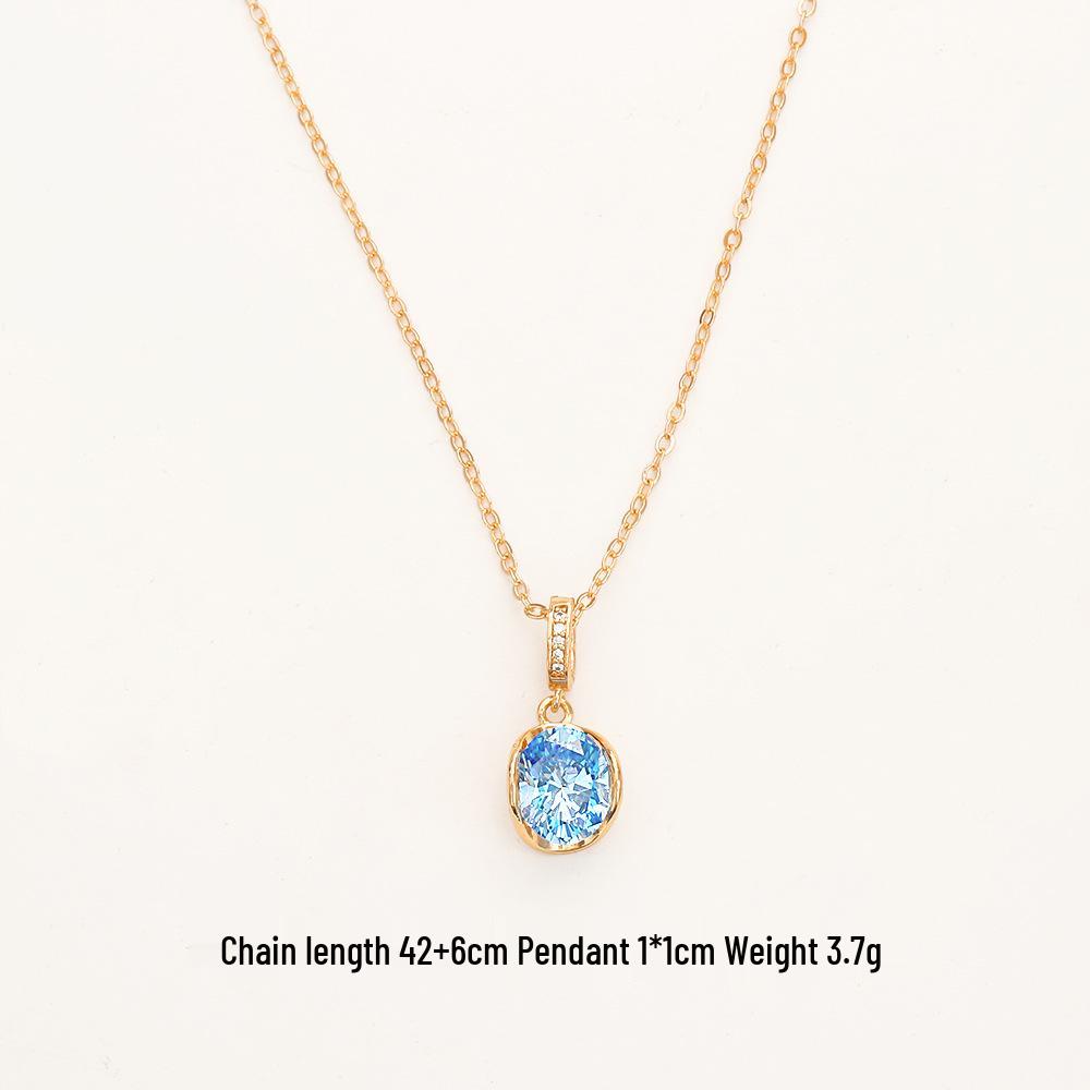 Elegant 24K Gold-Plated Copper Necklace with Blue Zircon and Matching Earrings - Versatile, Romantic, and Fashionable Clavicle Chain Set