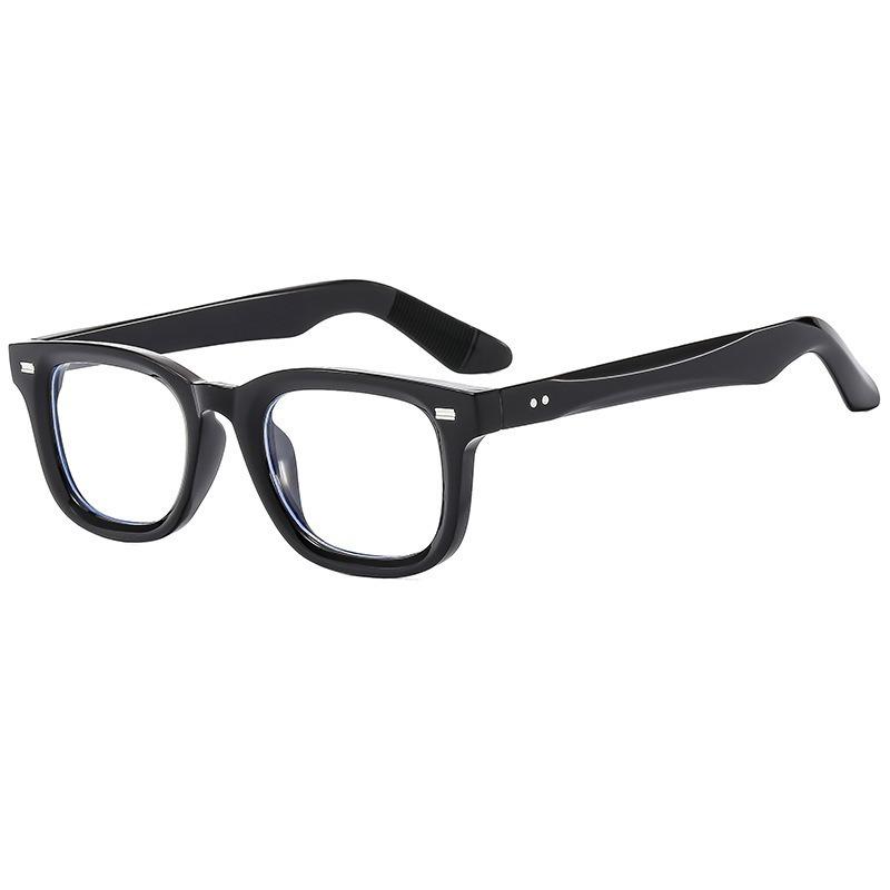 Glossy Black Square Yellow Tint Lens Rivet Detail Retro Sunglasses