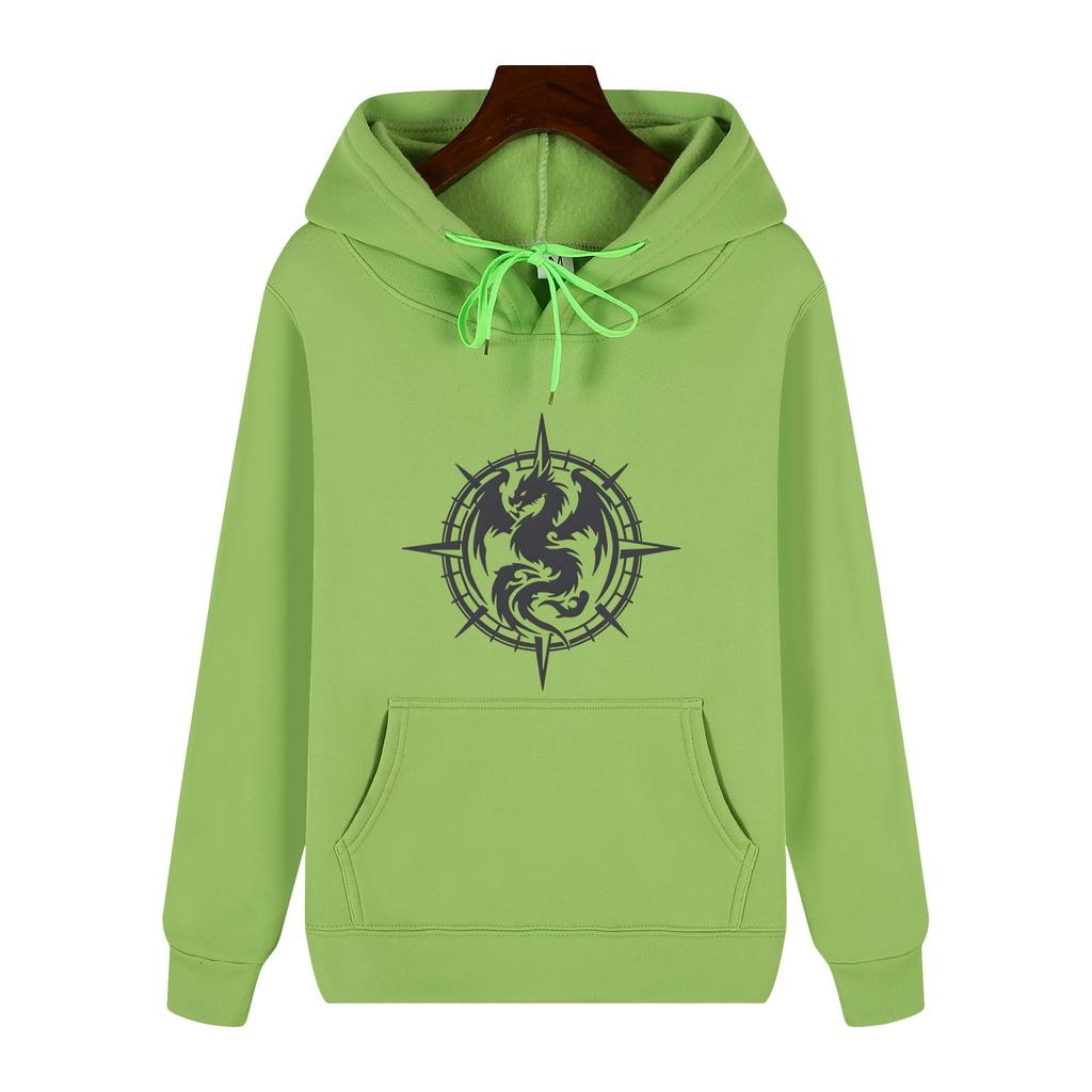 Vintage Evil Dragon Compass Totem Print Hoodie Dark Style Casual Loose Hooded Jacket for Men and Women, Spring and Autumn Version