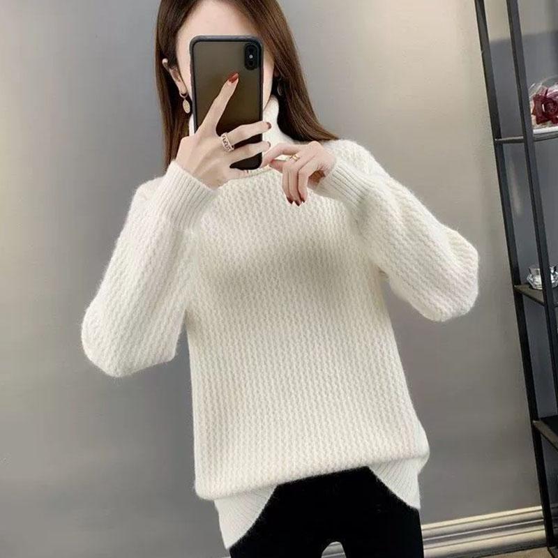 Sweater Women Thick Turtleneck Jumper Loose Pullover Knit Bottoming Shirt Feminina Pull Long Simple Basic Autumn and Winter