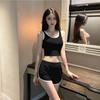 Sommer Top und Shorts Set für Damen Lässig Schlankmachend Kurze Weste Weitbeinige Shorts Sport Ärmellos Klassischer Damenanzug