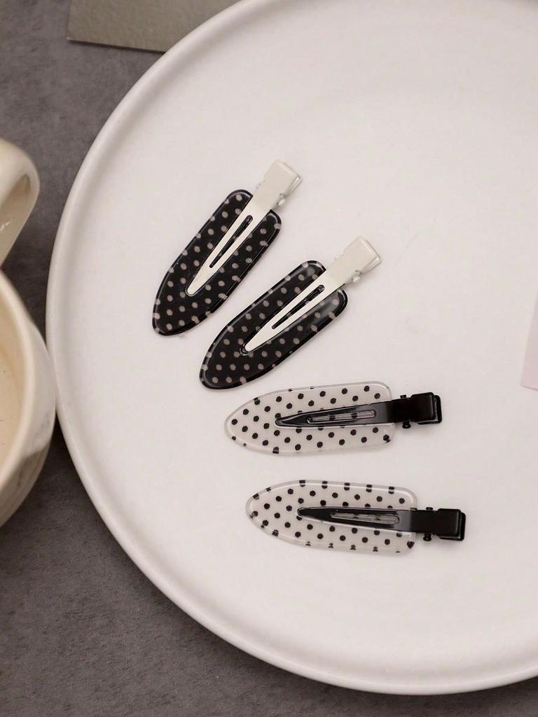 4pcs/Set Acetate Seamless Hairpin, Black & White, Acrylic Alligator Hair Clips, Cute Bangs & Hair Clips Accessories, Hair Accessories For Women