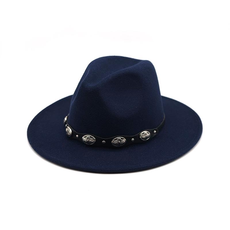 Rivet Flower Belt Soft Felt Hat Solid Color Woolen British Style Gentleman'S Top Hat Sun Protection Shade Jazz Hat