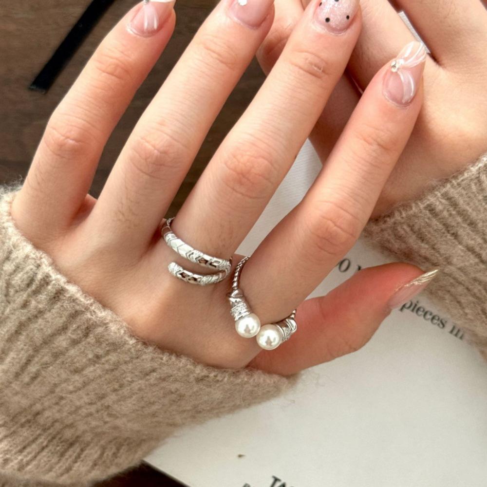 Medieval Zircon Twist Pearl Ring Sterling Silver Index Finger Ring Open Ring