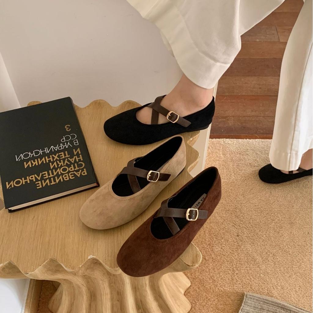 2025 new autumn round head casual cross belt ballet platform Boken fashion women's shoes