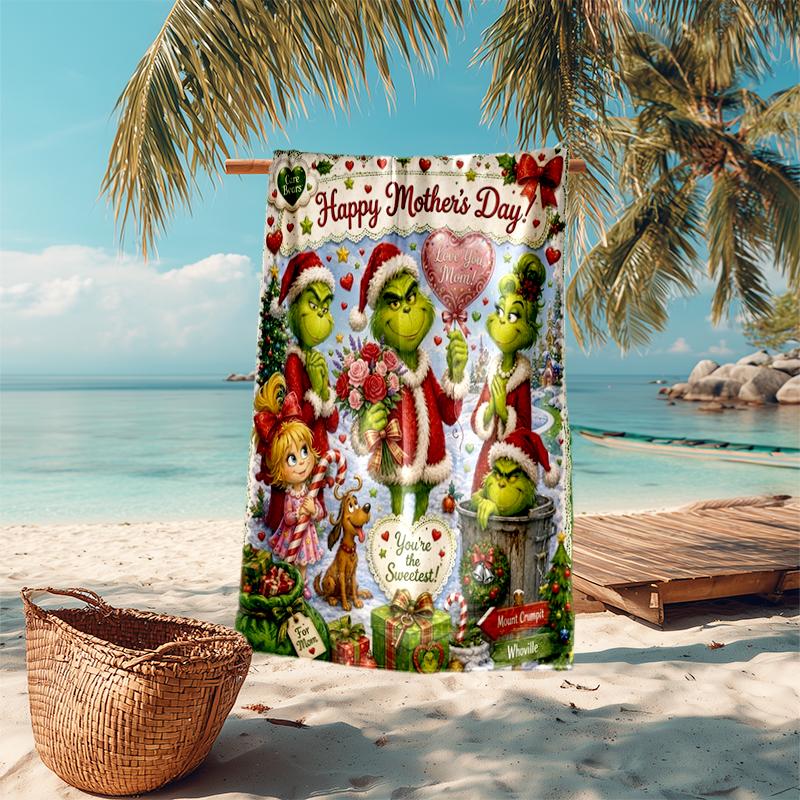 Asciugamano da spiaggia Grinch Campeggio all'aperto Asciugamano da spiaggia per vacanze nuoto Piscina all'aperto Asciugamano da bagno assorbente