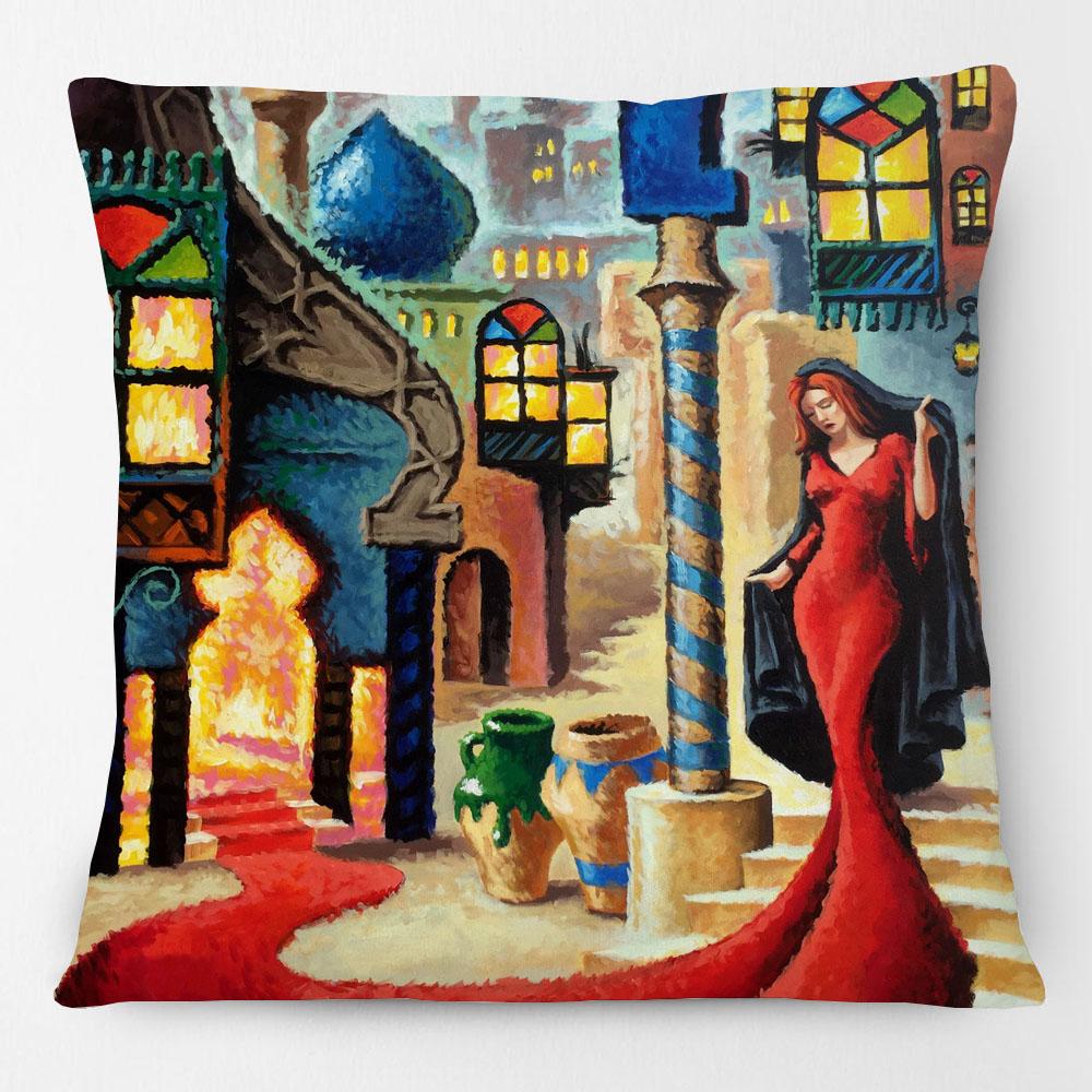 Middle East Arabic Muslim Islam Arabian Woman Portrait Poster Paintings Cushion Cover Decorative Pillows For Sofa
