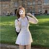 Spring College Style White Long-sleeved Shirt Dress Temperament Waist Design Collar Pleated Short Skirt A