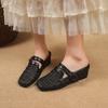 New Fashion Mesh Slippers Design Sandals for Women Square Toe  Wedge Heel 5.5cm Belt Buckle Slip On Mules   Leisure Shoes