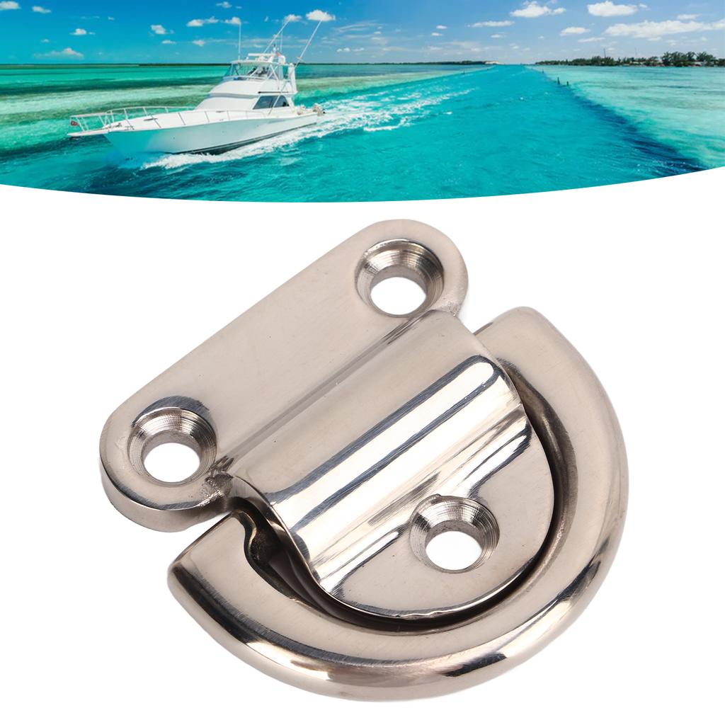 ZK40 4 Sets Stainless Steel Folding Pad Eye Polishing Rustproof D Rings Deck Folding Pad Eye for Marine Yacht