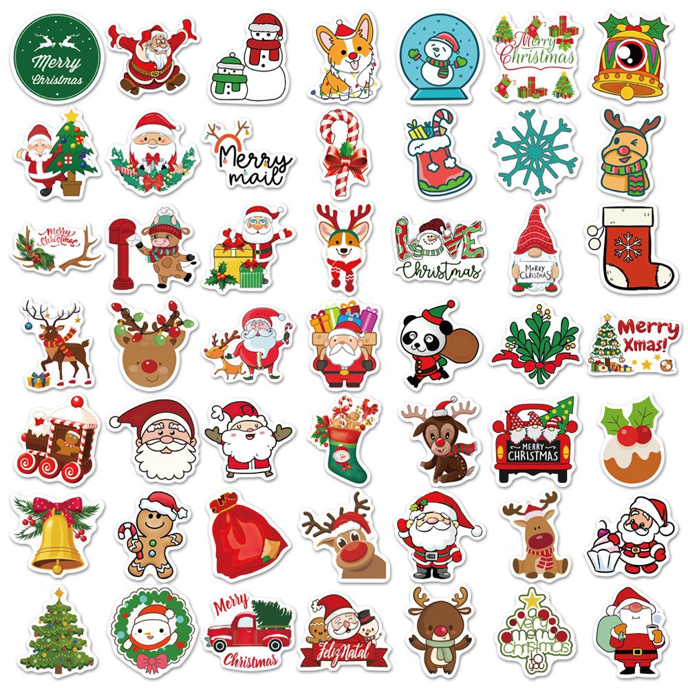 Various 50 Cartoon Christmas Doodle Stickers Decorate Guitar Notebook Suitcase DIY