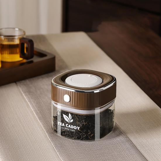 Sealed Jar, Space-Saving Design with Airtight Lids, with One-Click Vacuum Sealing Glass Container, for Tea Coffee Beans Snacks