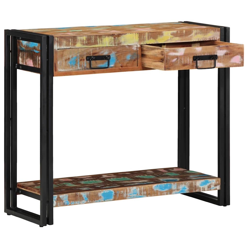 Console Table with Shelf Multicolored Solid Upcycled Wood