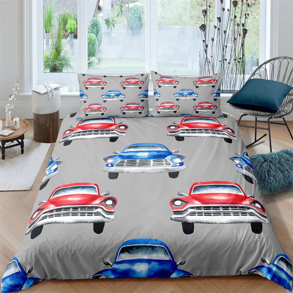 Excavator Tractor Duvet Cover Set Cartoon Machinery Bulldozer Pattern Bedding Set for Kids Boys Polyester Bedding Set King Size