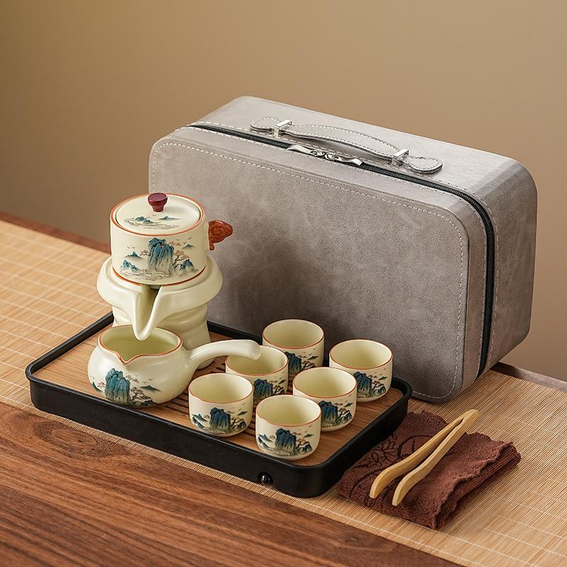 Guochao Light Luxury Splendid Ru Kiln Automatic Tea Set Household Lazy Tea Making Ceramic Kung Fu Teapot Tea Tray