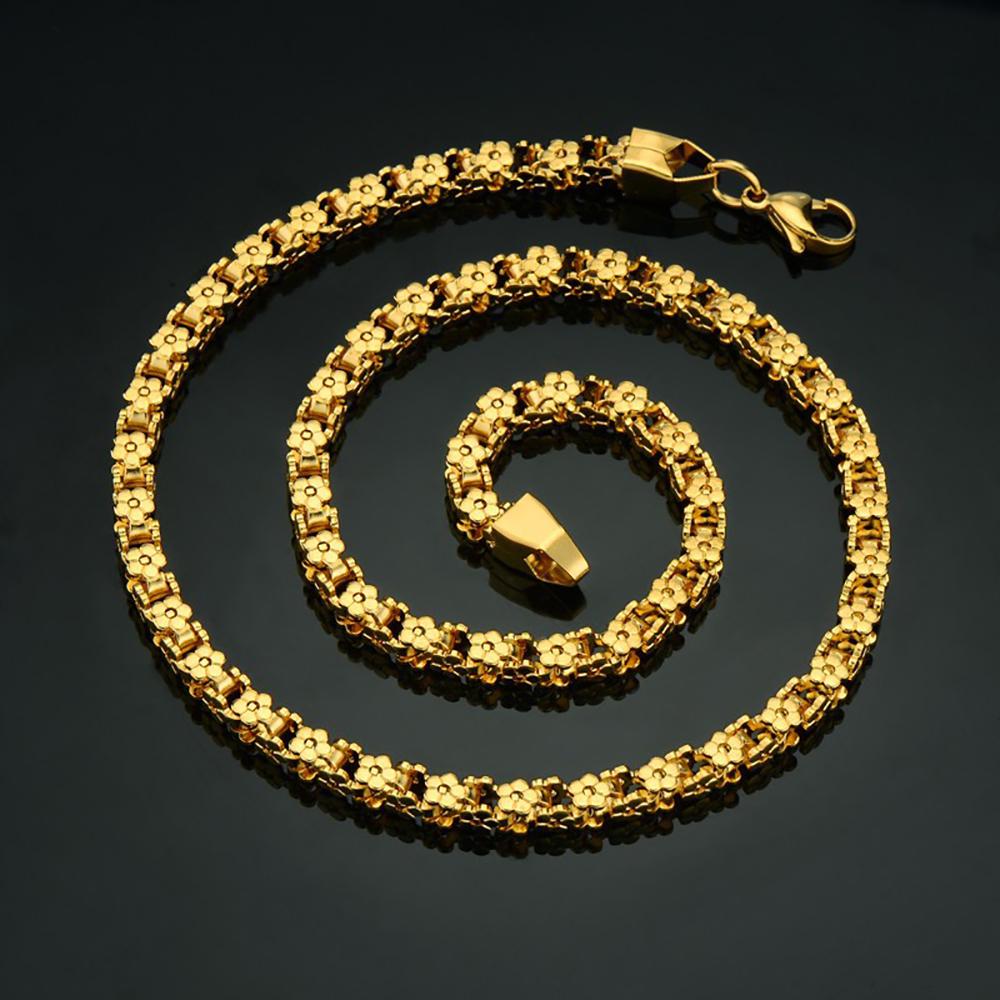 Punk Flower Charm Chain Necklaces 5mm Female Gold Silver Color Stainless Steel Box Chain Link Necklace For Women Jewelry Gift