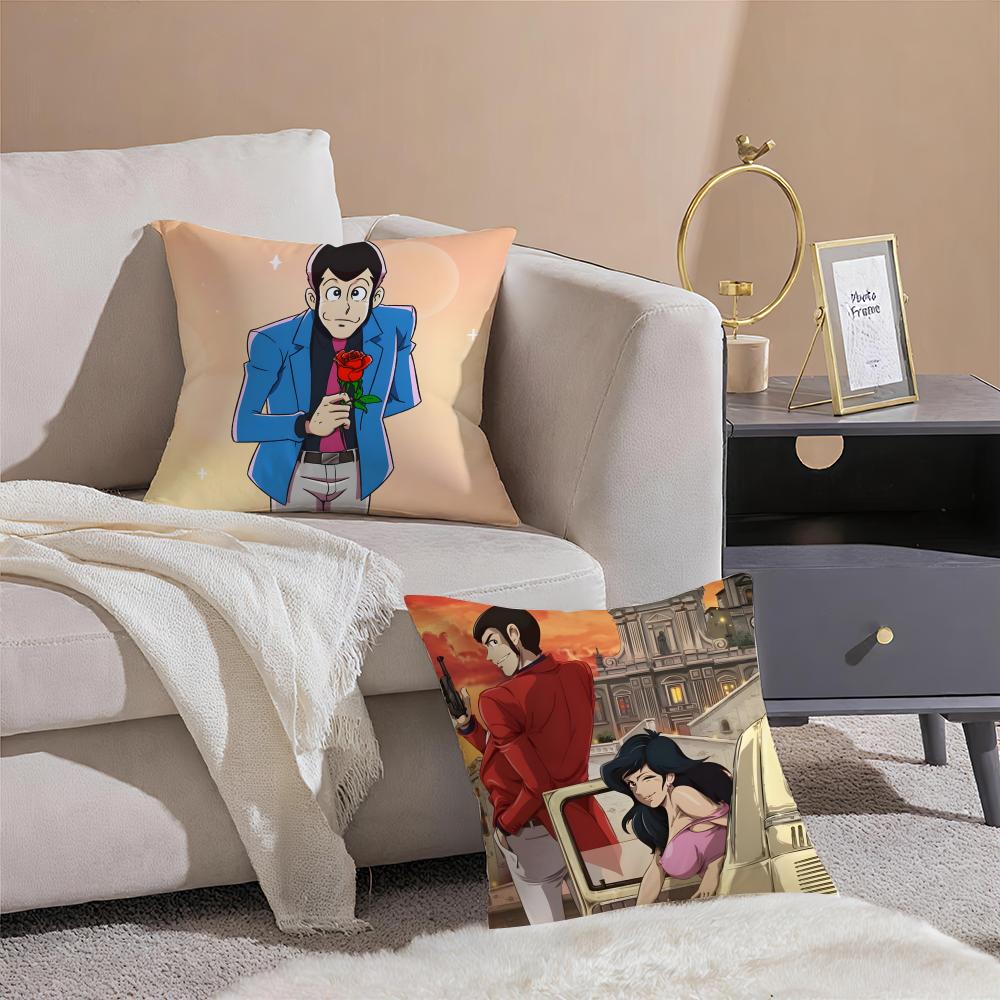 Fashion Sleek Retro LLupin III Anime Cartoon Cushion Cover Pillowcase Short Plush Invisible zipper Room Sofa Cushion Cover