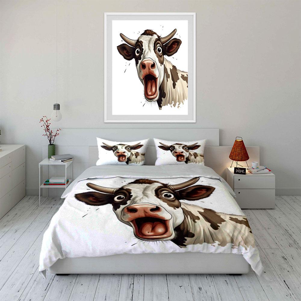 Surprised cow with wide-open mouth Print Bedding Set 1 Duvet Cover 2 Pillowcases for Adult and Children Luxury Gift Full Size