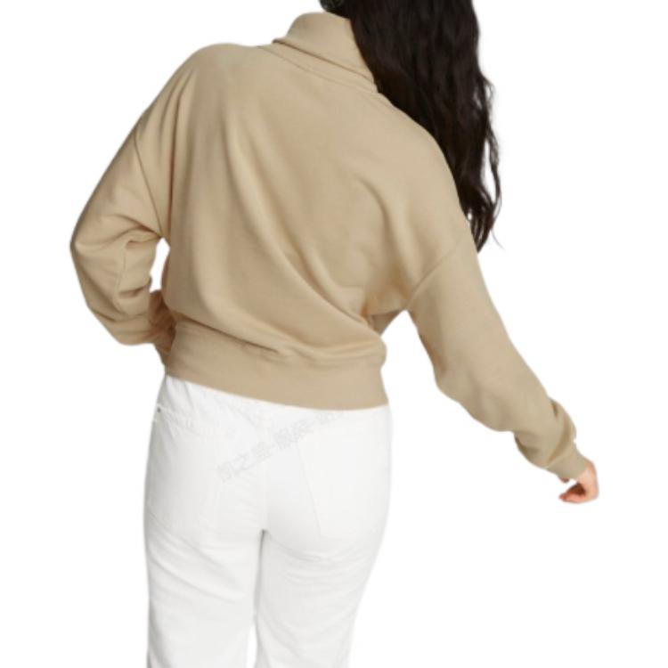 Puma Solid Color Logo Print High Collar Long Sleeve Sweatshirt Women Tops Camel 539271-67