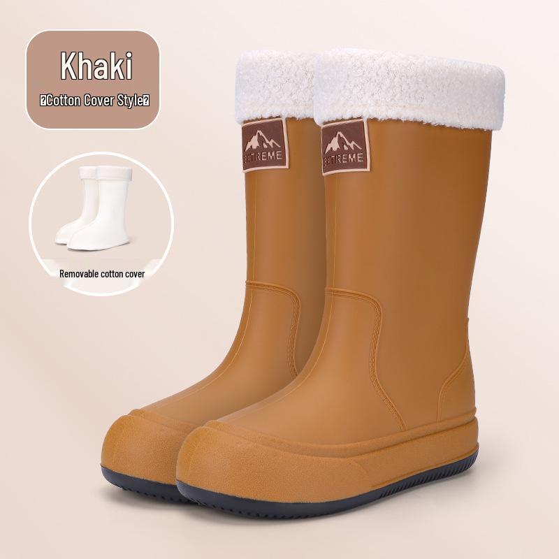 Women's High-Top Non-Slip Velveteen-Lined Waterproof Rubber Rain Boots